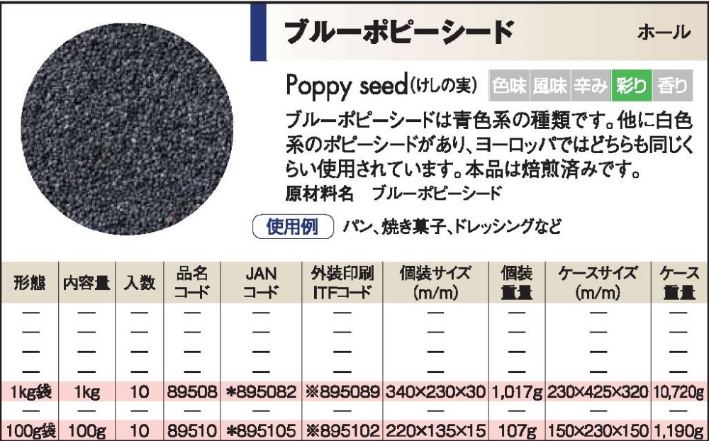 S&B ブルーポピーシード(黒けし)　 １Ｋg